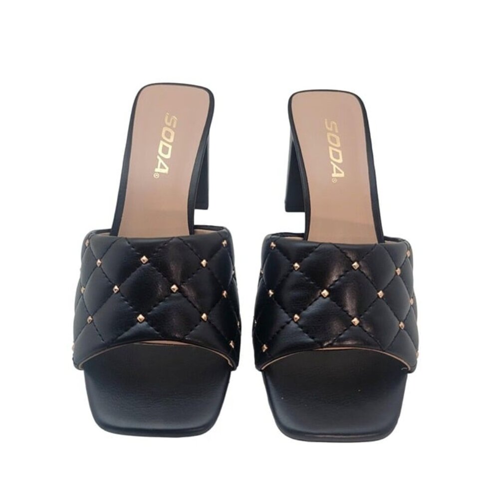 Soda JELLO  Women Slip On Diamond Quilted Stud Gem Black Sandal - Picture 5 of 6